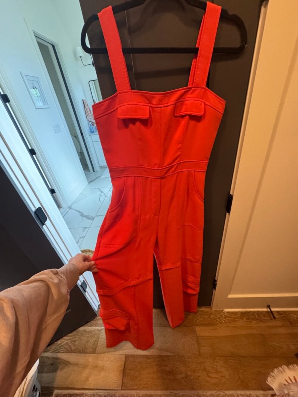Amanda Uprichard Red Sleeveless Utility Cargo Jumpsuit - M